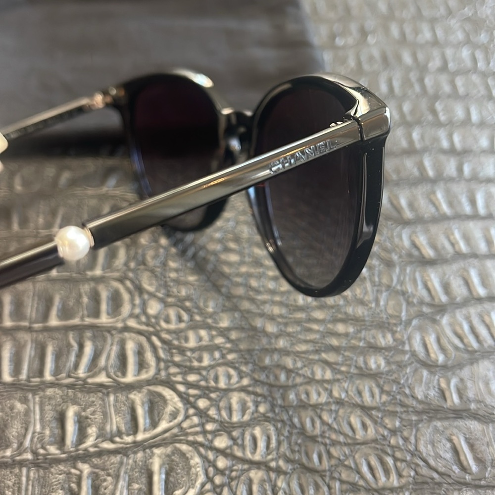 Chanel Black Sunglasses with Pearl on each Side Acetate Butterfly  #5394 - Picture 6 of 11